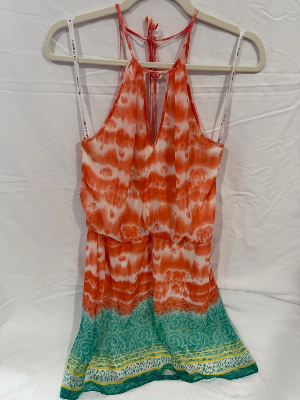 Bisou Bisou Orange Tie-Dye Satin Chemise with Back Tie 8